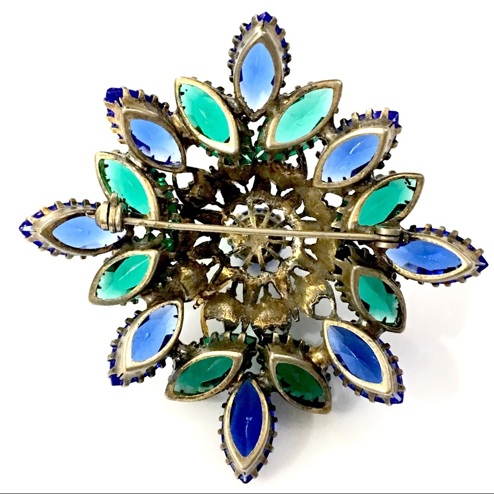 Blue Green Rhinestone Brooch - Picture 3 of 3